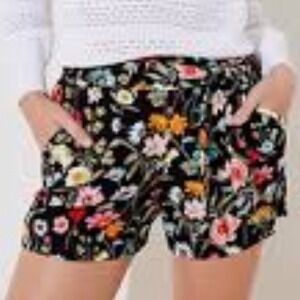 LOFT Floral Print Shorts‎ Tie Waist Casual Summer Black Colorful Size L Preppy